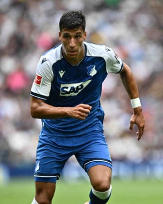 GB. LONDON 15 AUGUST: Adam Daghim of TSG 1899 Hoffenheim runs with the ball during the pre-season friendly match against Tottenham Hotspur at Tottenham Hotspur Stadium. The player wears the Macron kit featuring the SAP sponsor logo. Photo Sebastian Frej Tottenham Hotspur v TSG 1899 Hoffenheim Copyright: xx