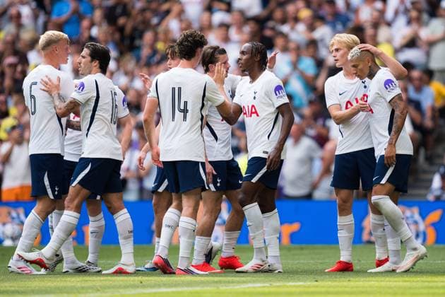Richarlison of Tottenham Hotspur celebrates scoring his teams first goal with team mates Tottenham Hotspur vs Hoffenheim, Club Friendlies, Tottenham Hotspur Stadium, London, UK - 15 Aug 2026London Tottenham Hotspur Stadium United Kingdom  Copyright: xWiredxPhotos Shutterstockx 17084203af