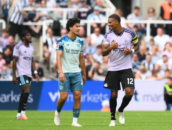 Malick Thiaw of Newcastle United celebrates scoring their first goal Newcastle United v Bayer Leverkusen, Pre Season Friendly, Football, St James Park, Newcastle, UK - 15 Aug 2026Newcastle St James Park United Kingdom EDITORIAL USE ONLY No use with unauthorised audio, video, data, fixture lists, club league logos or live services. Online in-match use limited to 120 images, no video emulation. No use in betting, games or single club league player publications.  Copyright: xRichardxLee Shutterstockx 17070129ai