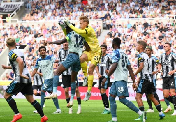 Lukas Hornicek goalkeeper for Newcastle United gets to the ball Newcastle United v Bayer Leverkusen, Pre Season Friendly, Football, St James Park, Newcastle, UK - 15 Aug 2026Newcastle St James Park United Kingdom EDITORIAL USE ONLY No use with unauthorised audio, video, data, fixture lists, club league logos or live services. Online in-match use limited to 120 images, no video emulation. No use in betting, games or single club league player publications.  Copyright: xRichardxLee Shutterstockx 17070129aj