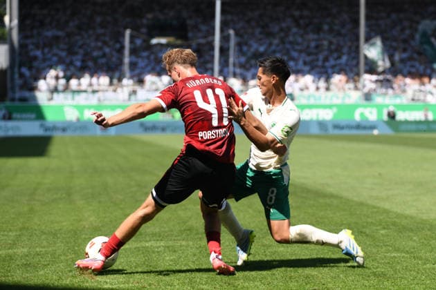 277th Frankenderby: SpVgg Greuther Fuerth vs. 1.FC Nürnberg Football, 2nd Bundesliga 277th Frankenderby: SpVgg Greuther Fuerth vs. 1.FC Nürnberg 15 Aug 2026 Sportpark Ronhof Thomas Sommer, Fuerth, Germany Image: (fLTR) Eric Porstner (Nürnberg), Shinta Appelkamp (Fürth) DFL regulations prohibit any use of photographs as image sequences and or quasi-video Copyright: xPresseFotoxEvansx xRyanxEvansx