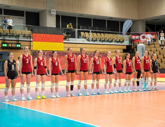 VOLLEYBALL - AUT vs GER, test match VIENNA,AUSTRIA,15.AUG.26 - VOLLEYBALL - OEVV international test match, ladies, Austria vs Germany. Image shows the team of Germany.  GEPAxpictures xGabrielxLopez