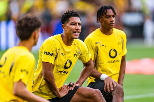 Testspiel, Bundesliga Serie A, Borussia Dortmund vs. AS Rom, 15.08.2026 im Signal Iduna Park Jobe Bellingham Filippo Mane *** Friendly Match, Bundesliga Serie A, Borussia Dortmund vs. AS Roma, August 15, 2026, at Signal Iduna Park: Jobe Bellingham, Filippo Mane Copyright: xBahhoxKarax