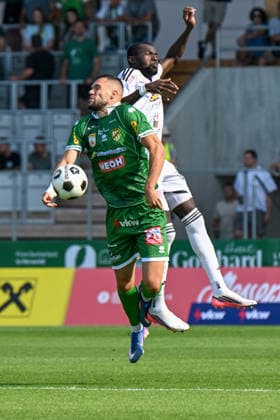 SOCCER - BL, A.Lustenau vs WAC LUSTENAU,AUSTRIA,15.AUG.26 - SOCCER - ADMIRAL Bundesliga, SC Austria Lustenau vs Wolfsberger AC. Image shows Antonio Verinac (A.Lustenau) and Cheick Mamadou Diabate (WAC).  GEPAxpictures xOliverxLerch