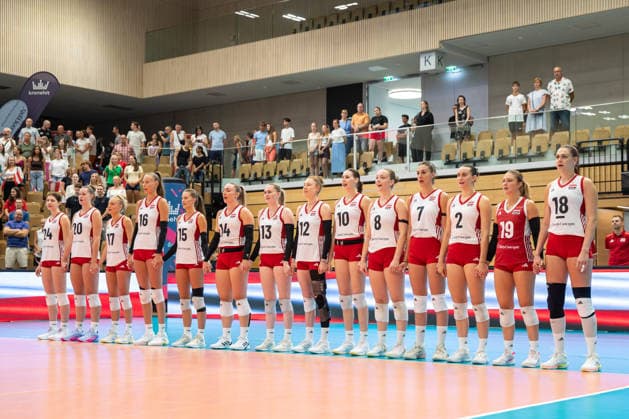 VOLLEYBALL - AUT vs GER, test match VIENNA,AUSTRIA,15.AUG.26 - VOLLEYBALL - OEVV international test match, ladies, Austria vs Germany. Image shows the team of Austria.  GEPAxpictures xGabrielxLopez