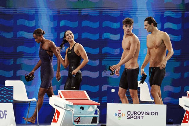 Team Italy 4x100 mixed at the Swimming European Aquatics Championships Paris 2026, Paris, August 15, 2026 .  Copyright: xGianxMattiaxD Alberto LaPressex
