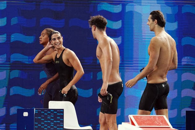 Team Italy 4x100 mixed at the Swimming European Aquatics Championships Paris 2026, Paris, August 15, 2026 .  Copyright: xGianxMattiaxD Alberto LaPressex
