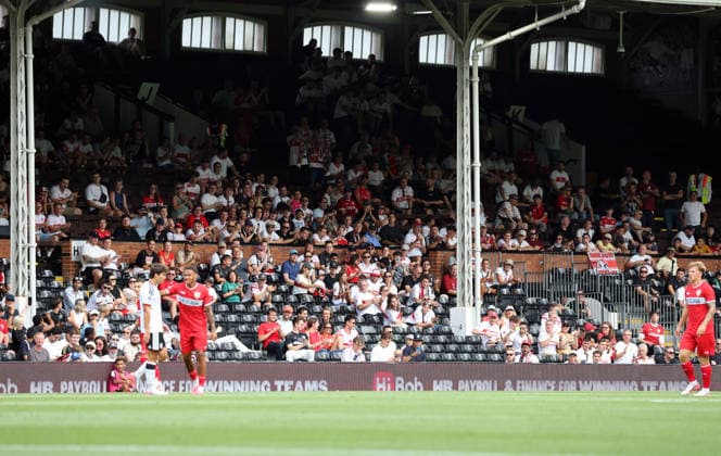 15.08.26 Fulham FC - VfB Stuttgart England, London, 15.08.2026, Fussball, Bundesliga, Saison 2026 2027, Testspiel, Fulham FC - VfB Stuttgart: VfB Stuttgart Fans. *** August 15, 2026 Fulham FC vs. VfB Stuttgart England, London, August 15, 2026, Soccer, Bundesliga, 2026–2027 Season, Friendly Match, Fulham FC vs. VfB Stuttgart, VfB Stuttgart Fans