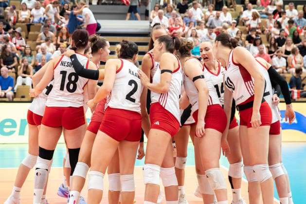 VOLLEYBALL - AUT vs GER, test match VIENNA,AUSTRIA,15.AUG.26 - VOLLEYBALL - OEVV international test match, ladies, Austria vs Germany. Image shows the rejoicing of team AUT.  GEPAxpictures xGabrielxLopez