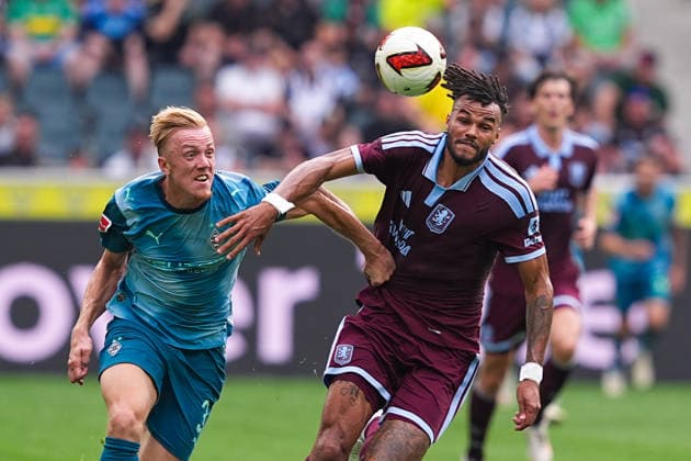 15.08.2026, xydrx, Herren, Fußball, Saisoneroeffnung, Borussia Mönchengladbach - Aston Villa, Saison 2026 2027, ista-Borussia-Park: Isac Lidberg (Borussia Moenchengladbach, 3) im Zweikampf gegen Tyrone Mings (Aston Villa, 5) DFB regulations prohibit any use of photographs as image sequences and or quasi-video. *** August 15, 2026, xydrx, Men s, Soccer, Season Opener, Borussia Mönchengladbach vs. Aston Villa, 2026–2027 Season, ista Borussia Park, Isac Lidberg (Borussia Mönchengladbach), No. 3 in a tackle against Tyrone Mings (Aston Villa), 5. DFB regulations prohibit any use of photographs as image sequences and or quasi-video. Copyright: HMBxMedia YannisxDreimann