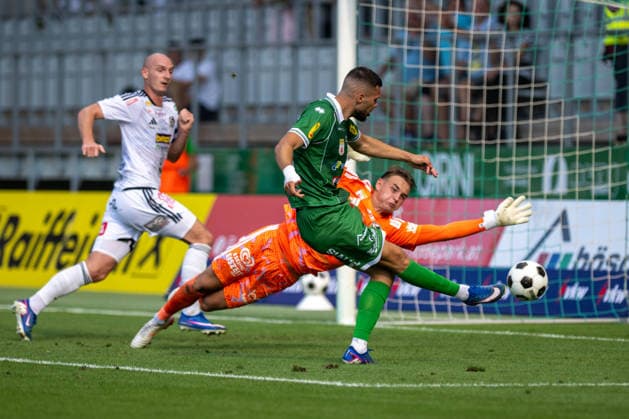 SOCCER - BL, A.Lustenau vs WAC LUSTENAU,AUSTRIA,15.AUG.26 - SOCCER - ADMIRAL Bundesliga, SC Austria Lustenau vs Wolfsberger AC. Image shows Nicolas Wimmer (WAC), Antonio Verinac (A.Lustenau) and Lukas Guetlbauer (WAC). Keywords: goal.  GEPAxpictures xOliverxLerch