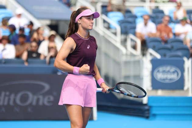 MASON, OHIO - AUGUST 15: Zeynep Sonmez of Turkey reacts to a play during day five of the Cincinnati Open at the Lindner Family Tennis Center on August 15, 2026 in Mason, Ohio.  Copyright: xShainaxBenhiyoun SPPx Sportspressphoto_SPR207101