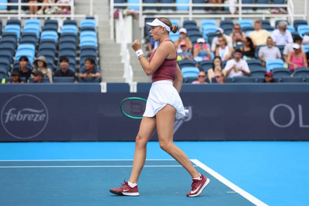 MASON, OHIO - AUGUST 15: Amanda Anisimova of United States reacts to a play during day five of the Cincinnati Open at the Lindner Family Tennis Center on August 15, 2026 in Mason, Ohio.  Copyright: xShainaxBenhiyoun SPPx Sportspressphoto_SPR207111