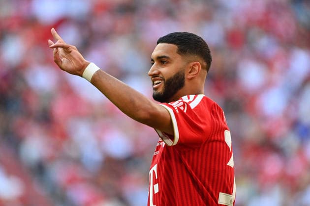 Ismael SAIBARI (Bayern Muenchen), Gestik, Aktion,Einzelbild,angeschnittenes Einzelmotiv,Halbfigur,halbe Figur. Fussball Telekom Cup FC Bayern Muenchen - RB Leipzig 3-1 am 15.08.2025 , A L L I A N Z A R E N A. *** Ismael SAIBARI Bayern Munich, Gesture, Action, Single Frame, Cropped Single Subject, Half-Figure, Half-Figure Soccer Telekom Cup FC Bayern Munich RB Leipzig 3–1 on August 15, 2025, ALLIANZ ARENA