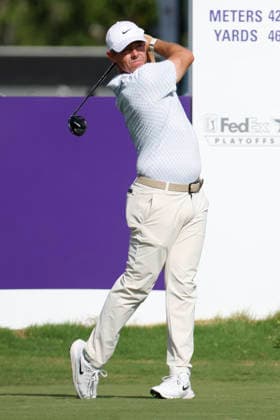 MEMPHIS, TN - AUGUST 15: Rory Mcllroy of Northern Ireland watches his tee shot on No. 10 during the third round of the FedEx St. Jude Championship, August 15, 2026, at TPC Southwind in Memphis, Tennessee. (Photo by Matthew Maxey Icon Sportswire) GOLF: AUG 15 PGA, Golf Herren FedEx St. Jude Championship EDITORIAL USE ONLY Icon260815002