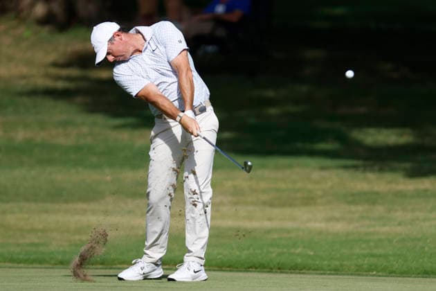 MEMPHIS, TN - AUGUST 15: Rory Mcllroy of Northern Ireland hits his approach shot from the fairway on No. 10 during the third round of the FedEx St. Jude Championship, August 15, 2026, at TPC Southwind in Memphis, Tennessee. (Photo by Matthew Maxey Icon Sportswire) GOLF: AUG 15 PGA, Golf Herren FedEx St. Jude Championship EDITORIAL USE ONLY Icon260815003