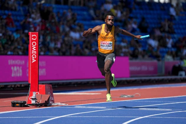 ATHLETICS - European Athletics Championships BIRMINGHAM,ENGLAND,15.AUG.26 - ATHLETICS - European Athletics Championships, 4x100m, relay, Men. Image shows Lucas Ansah-Peprah (GER).  GEPAxpictures xRanjithxKumar