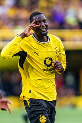 Testspiel, Bundesliga Serie A, Borussia Dortmund vs. AS Rom, 15.08.2026 im Signal Iduna Park Tor zum 2:2 durch Serhou Guirassy nach Vorlage von Julian Ryerson *** Friendly match, Bundesliga Serie A, Borussia Dortmund vs. AS Roma, August 15, 2026, at Signal Iduna Park. Serhou Guirassy scores the 2-2 goal off an assist from Julian Ryerson. Copyright: xBahhoxKarax