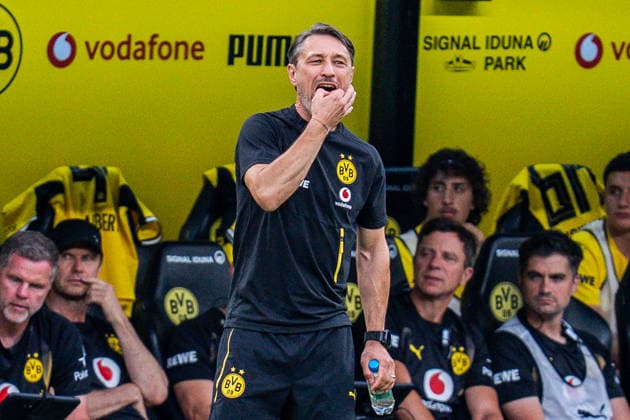 Testspiel, Bundesliga Serie A, Borussia Dortmund vs. AS Rom, 15.08.2026 im Signal Iduna Park Niko Kovac Ole Book unzufrieden besorgt unglücklich enttäuscht *** Friendly Match, Bundesliga Serie A, Borussia Dortmund vs. AS Roma, August 15, 2026, at Signal Iduna Park; Niko Kovac, Ole Book: dissatisfied, concerned, unhappy, disappointed Copyright: xBahhoxKarax