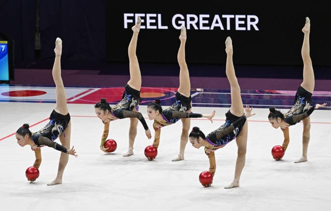 15.08.2026, xhbx, Rhythmische Sportgymnastik Weltmeisterschaft 2026, v.l. Team, Gruppe, Group, Mannschaft Japan, 5 Bälle Übung Frankfurt am Main *** August 15, 2026, xhbx, 2026 Rhythmic Gymnastics World Championships, from left: Team, Group, Japan, 5-ball routine, Frankfurt am Main
