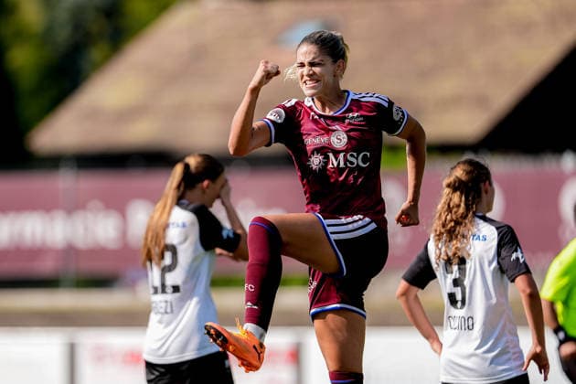 Switzerland: AXA Womens Super League 2026 27, Servette FC Chenois Feminin vs FC Aarau Frauen - Stade des Trois-Chene, Chene-Bourg: Stefanie Da Eira (StÃ fanie Da Eira) (Servette FC Chenois Feminin) celebrating after scoring teams third goal Chene-Bourg Geneva, Switzerland, August 15th 2026 Geneva Switzerland *** Switzerland AXA Women s Super League 2026-27, Servette FC Chenois Feminin vs. FC Aarau Women, Stade des Trois Chênes, Chêne-Bourg, Stefanie Da Eira, Servette FC Chenois Feminin celebrating after scoring the team s third goal, Chêne-Bourg, Geneva, Switzerland, August 15, 2026 Geneva, Switzerland Copyright: xPriscilaxBütlerx