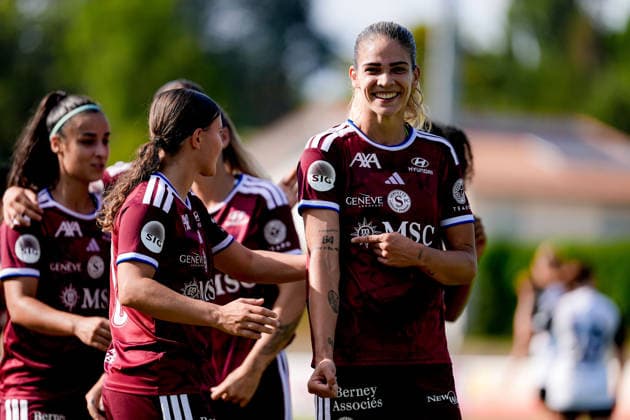 Switzerland: AXA Womens Super League 2026 27, Servette FC Chenois Feminin vs FC Aarau Frauen - Stade des Trois-Chene, Chene-Bourg: Stefanie Da Eira (StÃ fanie Da Eira) celebrating with team after scoring teams third goal Chene-Bourg Geneva, Switzerland, August 15th 2026 Geneva Switzerland *** Switzerland AXA Women s Super League 2026-27, Servette FC Chenois Feminin vs. FC Aarau Women, Stade des Trois Chênes, Chêne-Bourg. Stefanie Da Eira celebrating with her team after scoring the team s third goal, Chêne-Bourg, Geneva, Switzerland, August 15, 2026, Geneva, Switzerland Copyright: xPriscilaxBütlerx