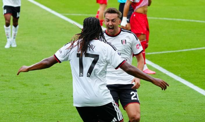Timothy Castagne of Fulham celebrates scoring the opening goal Fulham v Stuttgart, Pre Season Friendly, Football, Craven Cottage, London, UK - 15 Aug 2026London Craven Cottage United Kingdom EDITORIAL USE ONLY No use with unauthorised audio, video, data, fixture lists, club league logos or live services. Online in-match use limited to 120 images, no video emulation. No use in betting, games or single club league player publications.  Copyright: xJavierxGarcia Shutterstockx 17070137aq
