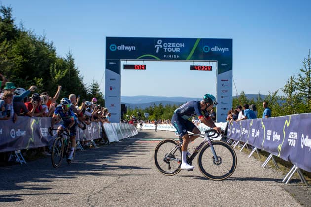 Czech Tour cycling race, Stage 3, at Dlouhe strane, Loucna nad Desnou, Czech Republic, on August 15, 2026. Second at the finish line was Alessandro Fancellu of the MBH Bank CSB ‹‹Telecom Fort team. (CTKxPhoto StanislavxHelona) CTKPhotoP2026081504390  CTKPhotoP2026081504390