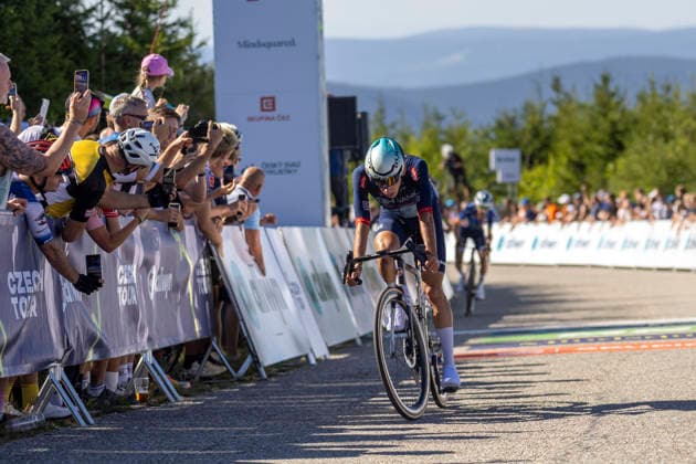 Czech Tour cycling race, Stage 3, at Dlouhe strane, Loucna nad Desnou, Czech Republic, on August 15, 2026. Second at the finish line was Alessandro Fancellu of the MBH Bank CSB ‹‹Telecom Fort team. (CTKxPhoto StanislavxHelona) CTKPhotoP2026081504403  CTKPhotoP2026081504403
