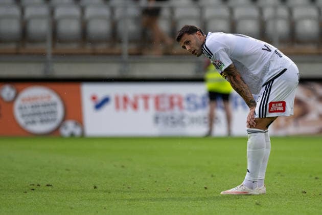 SOCCER - BL, A.Lustenau vs WAC LUSTENAU,AUSTRIA,15.AUG.26 - SOCCER - ADMIRAL Bundesliga, SC Austria Lustenau vs Wolfsberger AC. Image shows the disappointment of Giacomo Vrioni (WAC).  GEPAxpictures xOliverxLerch