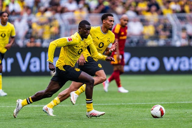 Testspiel, Bundesliga Serie A, Borussia Dortmund vs. AS Rom, 15.08.2026 im Signal Iduna Park Felix Nmecha Serhou Guirassy *** Friendly Match, Bundesliga Serie A, Borussia Dortmund vs. AS Roma, August 15, 2026, at Signal Iduna Park: Felix Nmecha, Serhou Guirassy Copyright: xBahhoxKarax