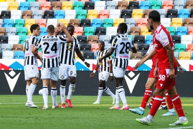 Udinese s Keinan Davis celebrates after scoring the 1-0 goal for his team during the Coppa Italia between Udinese and Padova at the Bluenergy Stadium in Udine, north east Italy - Saturday, August 15,2026 - soccer  Copyright: xAndreaxBressanutti LaPressex
