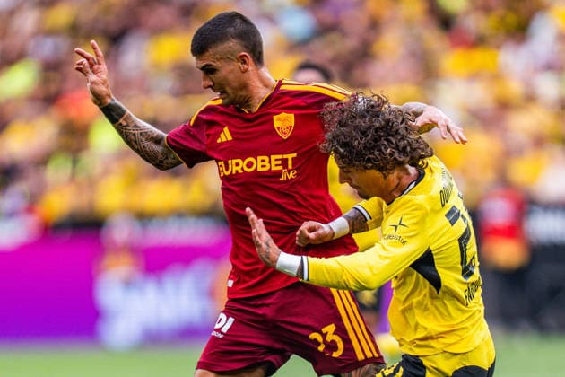 Testspiel, Bundesliga Serie A, Borussia Dortmund vs. AS Rom, 15.08.2026 im Signal Iduna Park Fabio Silva *** Friendly Match, Bundesliga Serie A, Borussia Dortmund vs. AS Roma, August 15, 2026, at Signal Iduna Park, Fabio Silva Copyright: xBahhoxKarax