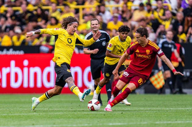 Testspiel, Bundesliga Serie A, Borussia Dortmund vs. AS Rom, 15.08.2026 im Signal Iduna Park Fabio Silva *** Friendly Match, Bundesliga Serie A, Borussia Dortmund vs. AS Roma, August 15, 2026, at Signal Iduna Park, Fabio Silva Copyright: xBahhoxKarax