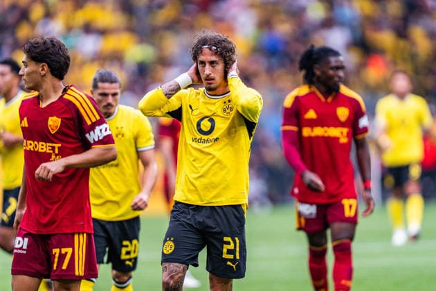 Testspiel, Bundesliga Serie A, Borussia Dortmund vs. AS Rom, 15.08.2026 im Signal Iduna Park Fabio Silva *** Friendly Match, Bundesliga Serie A, Borussia Dortmund vs. AS Roma, August 15, 2026, at Signal Iduna Park, Fabio Silva Copyright: xBahhoxKarax
