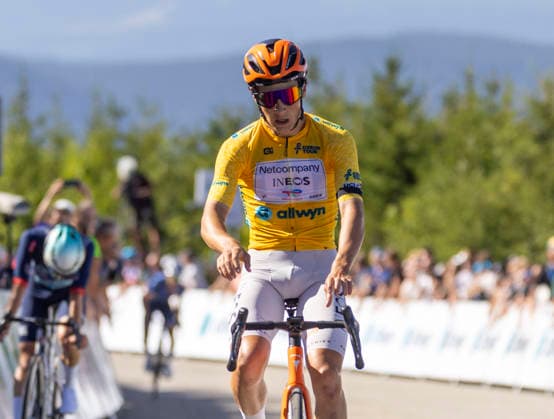 Czech Tour cycling race, Stage 3, at Dlouhe strane, Loucna nad Desnou, Czech Republic, on August 15, 2026. Stage winner Andrew August of Netcompany INEOS team. (CTKxPhoto StanislavxHelona) CTKPhotoP2026081504708  CTKPhotoP2026081504708