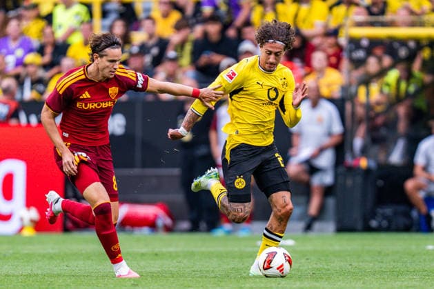 Testspiel, Bundesliga Serie A, Borussia Dortmund vs. AS Rom, 15.08.2026 im Signal Iduna Park Fabio Silva *** Friendly Match, Bundesliga Serie A, Borussia Dortmund vs. AS Roma, August 15, 2026, at Signal Iduna Park, Fabio Silva Copyright: xBahhoxKarax