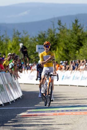 Czech Tour cycling race, Stage 3, at Dlouhe strane, Loucna nad Desnou, Czech Republic, on August 15, 2026. Stage winner Andrew August of Netcompany INEOS team. (CTKxPhoto StanislavxHelona) CTKPhotoP2026081504710  CTKPhotoP2026081504710
