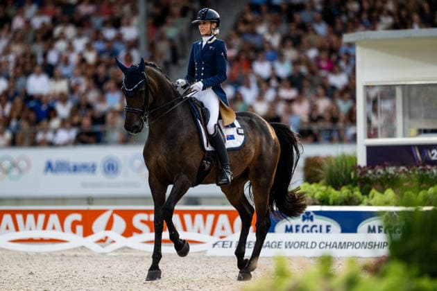 260815 Simone Pearce of Australia with horse Will Marq compete in the Dressage Grand Prix Freestyle during day 5 of the 2026 FEI World Championships on August 15, 2026 in Aachen. Photo: Emma Wallskog BILDBYRAN kod EW EW0684 ridsport equestrian rid-vm 2026 2026 fei world championships bbeng ridsport-vm dressage dressyr kur *** August 15, 2026: Simone Pearce of Australia, riding Will Marq, will compete in the Dressage Grand Prix Freestyle on Day 5 of the 2026 FEI World Championships on August 15, 2026 in Aachen. Photo by Emma Wallskog. BILDBYRAN code EW EW0684 equestrian sports 2026 World Championships 2026 FEI World Championships BBENG equestrian sports World Championships dressage freestyle routine  Copyright: EMMAxWALLSKOG BB260815EW105