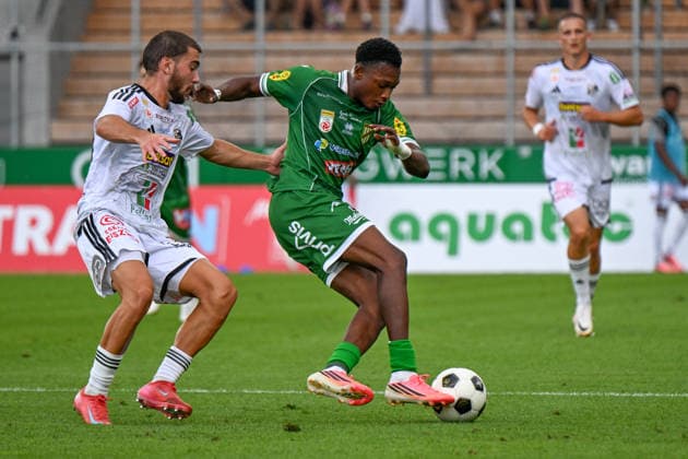 SOCCER - BL, A.Lustenau vs WAC LUSTENAU,AUSTRIA,15.AUG.26 - SOCCER - ADMIRAL Bundesliga, SC Austria Lustenau vs Wolfsberger AC. Image shows Otar Mamageishvili (WAC) and Lord Afrifa (A.Lustenau).  GEPAxpictures xOliverxLerch