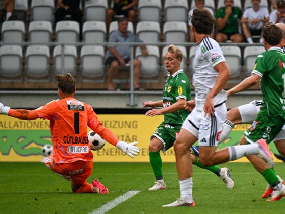 SOCCER - BL, A.Lustenau vs WAC LUSTENAU,AUSTRIA,15.AUG.26 - SOCCER - ADMIRAL Bundesliga, SC Austria Lustenau vs Wolfsberger AC. Image shows Lukas Guetlbauer (WAC), Fabian Gmeiner (A.Lustenau) and Matteo Kitz (WAC).  GEPAxpictures xOliverxLerch
