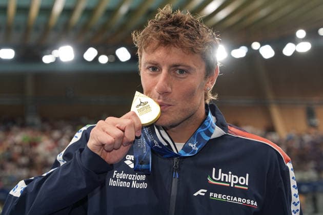 gold medal NicolÃ² Martinenghi from Italy Men s 50m Breaststroke Final at the Swimming European Aquatics Championships Paris 2026, Paris, August 15, 2026 .  Copyright: xGianxMattiaxD Alberto LaPressex