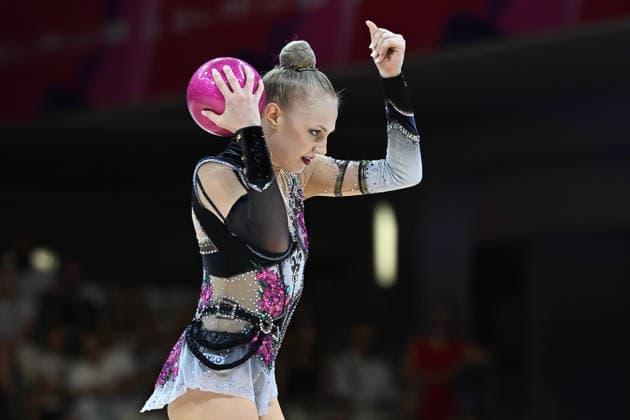 Alina Ott (Deutschland) Weltmeisterschaften Rhythmische Sportgymnastik - Mehrkampf Gruppe, 15.08.2026 Weltmeisterschaften Rhythmische Sportgymnastik - Mehrkampf Gruppe, 15.08.2026, Frankfurt *** Alina Ott, Germany, Rhythmic Gymnastics World Championships, Group All-Around, August 15, 2026, Rhythmic Gymnastics World Championships, Group All-Around, August 15, 2026, Frankfurt Copyright: xEibner-Pressefoto xHoepnerx EP_PHR