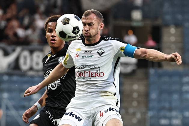 SOCCER - BL, Sturm vs Altach GRAZ,AUSTRIA,15.AUG.26 - SOCCER - ADMIRAL Bundesliga, SK Sturm Graz vs SCR Altach. Image shows Axel Kayombo (Sturm) and Lukas Jaeger (Altach).  GEPAxpictures xChrisxBauer