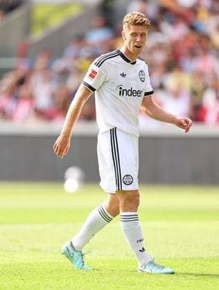Elias Baum of Eintracht Frankfurt Brentford v Eintracht Frankfurt, Pre Season Friendly, Football, Gtech Community Stadium, London, UK - 15 Aug 2026London Gtech Community Stadium United Kingdom EDITORIAL USE ONLY No use with unauthorised audio, video, data, fixture lists, club league logos or live services. Online in-match use limited to 120 images, no video emulation. No use in betting, games or single club league player publications.  Copyright: xMichaelxZemanek Shutterstockx 17070130bw