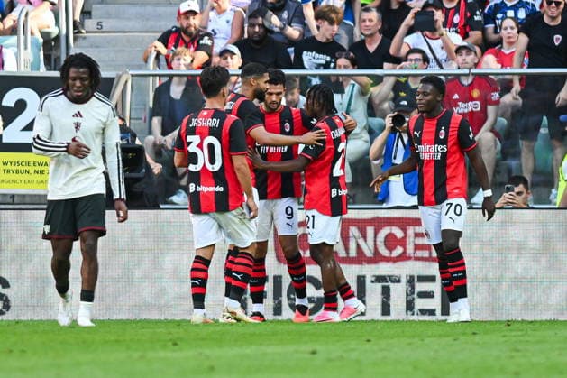 15.08.2026 Wroclaw, Poland. Manchester United, ManU take on AC Milan during the pre-season friendly match at Tarczynski Arena Wroclaw. --- Mecz towarzyski. Manchester United - AC Milan na Tarczynski Arena Wroclaw. Persons Shown: AC Milan gol Fot. Antoni Dec Arena Akcji NEWSPIX.PL --- newspix.pl 