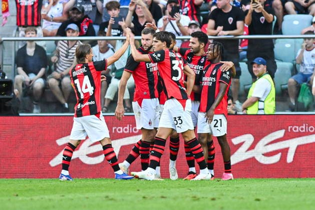 15.08.2026 Wroclaw, Poland. Manchester United, ManU take on AC Milan during the pre-season friendly match at Tarczynski Arena Wroclaw. --- Mecz towarzyski. Manchester United - AC Milan na Tarczynski Arena Wroclaw. Persons Shown: AC Milan gol celebration Fot. Antoni Dec Arena Akcji NEWSPIX.PL --- newspix.pl 