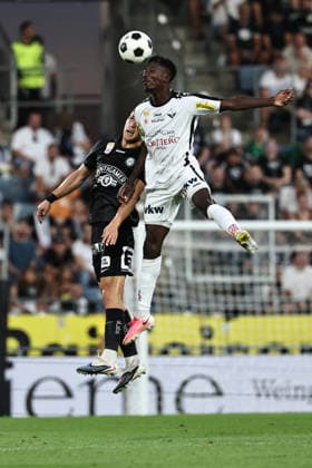 SOCCER - BL, Sturm vs Altach GRAZ,AUSTRIA,15.AUG.26 - SOCCER - ADMIRAL Bundesliga, SK Sturm Graz vs SCR Altach. Image shows Petar Petrovic (Sturm) and Ousmane Diawara (Altach).  GEPAxpictures xChrisxBauer