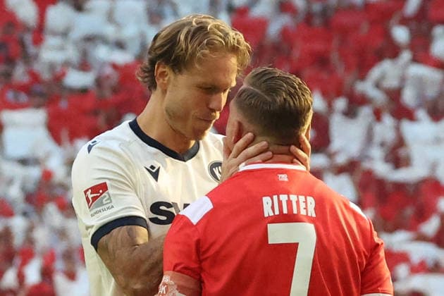 15.08.2026, xrekx, Fussball 2.Bundesliga, 1.FC Kaiserslautern - Karlsruher SC v.l. Marcel Franke (Karlsruher SC) Marlon Ritter (1.FC Kaiserslautern) (DFL DFB REGULATIONS PROHIBIT ANY USE OF PHOTOGRAPHS as IMAGE SEQUENCES and or QUASI-VIDEO) Kaiserslautern *** August 15, 2026, xrekx, Soccer 2. Bundesliga, 1 FC Kaiserslautern vs. Karlsruher SC, Marcel Franke (Karlsruher SC), Marlon Ritter (1 FC Kaiserslautern). DFL and DFB regulations prohibit any use of photographs as image sequences and or quasi-video. Kaiserslautern
