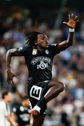 SOCCER - BL, Sturm vs Altach GRAZ,AUSTRIA,15.AUG.26 - SOCCER - ADMIRAL Bundesliga, SK Sturm Graz vs SCR Altach. Image shows the rejoicing of Seedy Jatta (Sturm).  GEPAxpictures xJamesxDoak